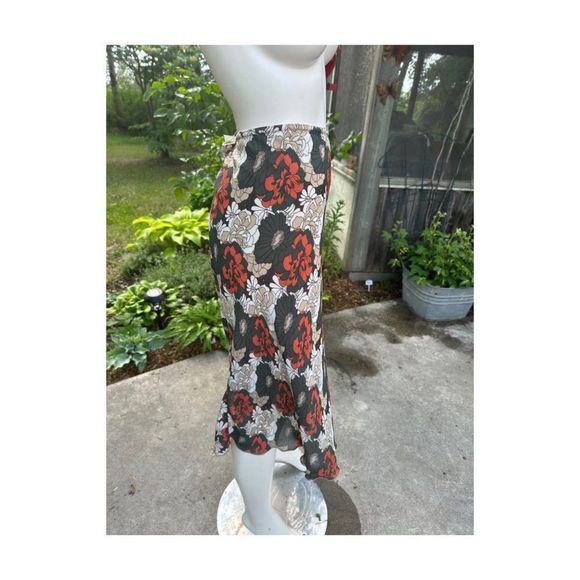 Vtg | 90s Chiffon Floral A-Line Skirt Fairycore Green Tan Orange Elastic Waist S - Picture 4 of 7